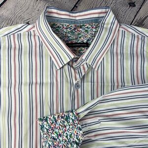 Visconti‎ Uomo Shirt Mens 2XL Long Sleeve Button Striped Flip Cuff Colorful